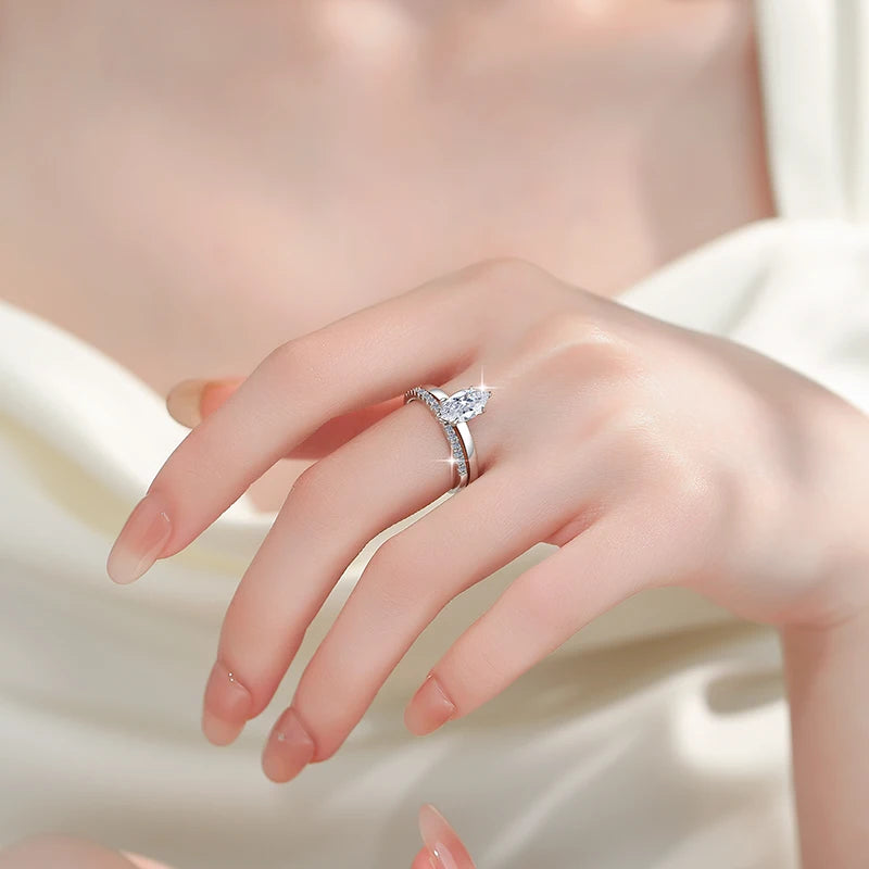 Six Claw Marquise Cut Moissanite Stackable Ring | GRA Certified | S925 Silver