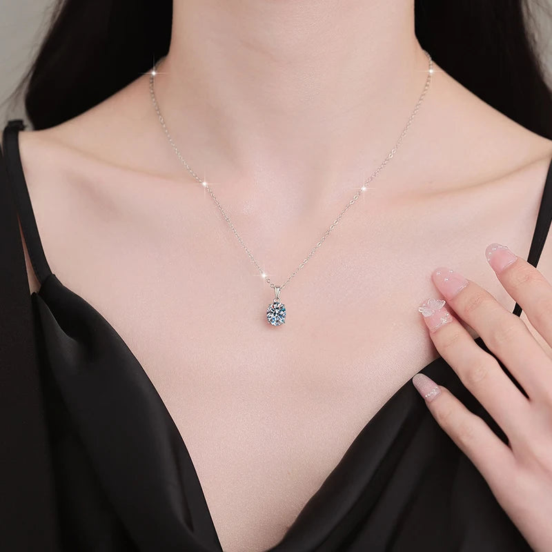 Oval Cut Moissanite Pendant Necklace | Rhodium Finish | S925 Sterling Silver | GRA Certified