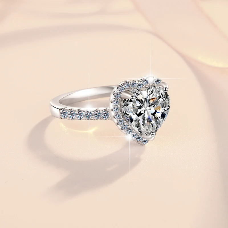 Heart Shape Moissanite Ring | GRA Certified | S925 Silver | White & Pink