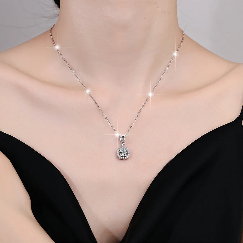 S925 Sterling Silver Moissanite Pendant Necklace – Rhodium & Rose Gold Finish | GRA Certified