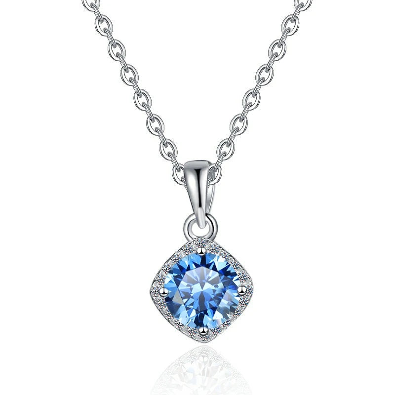 Square Cut Coloured Moissanite Pendant Necklace | Rhodium Finish | S925 Sterling Silver | GRA Certified