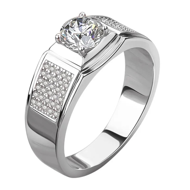 1Ct VVS1 Moissanite Men's Ring Band | Full Star Cut | Rhodium Finish | 925 Sterling Silver | GRA Certified
