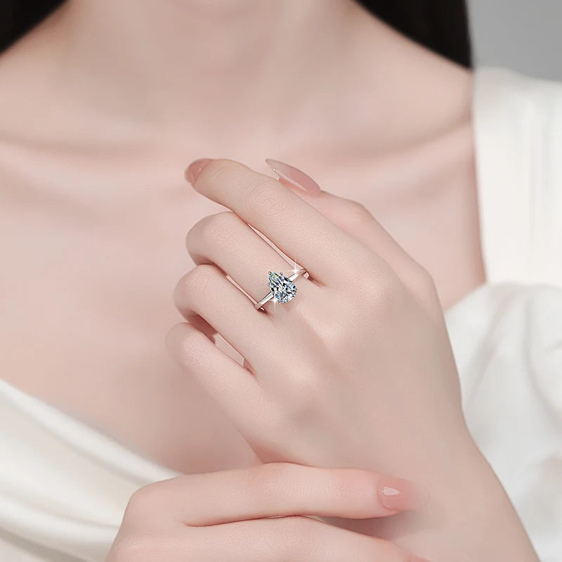 Pear Cut Moissanite Engagement Ring | 2ct VVS1 D Colour | GRA Certified | S925 Silver | Rhodium & Gold Plated