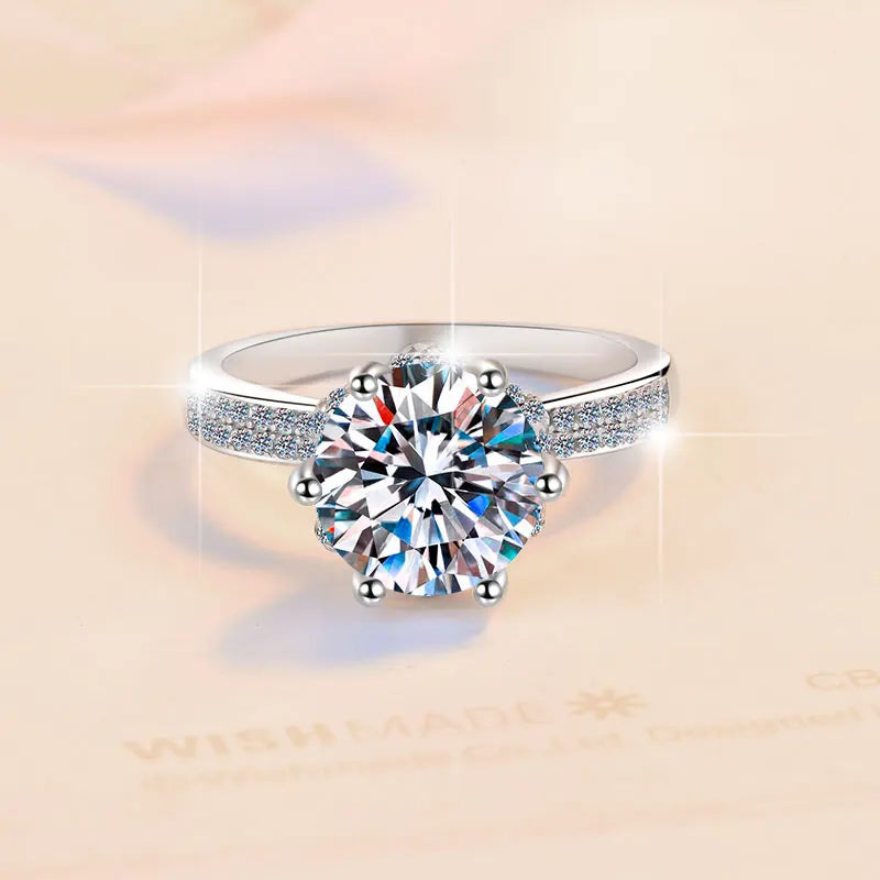 Round Brilliant Moissanite Six-Prong Solitaire Ring | 1ct–5ct VVS1 D Colour | GRA Certified | S925 Silver