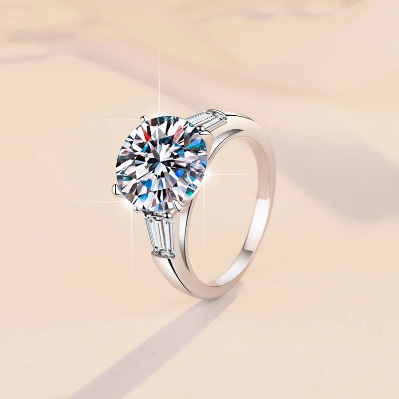 Three Stone Moissanite Ring | 5ct VVS1 D Colour | GRA Certified | S925 Silver | Platinum Plated