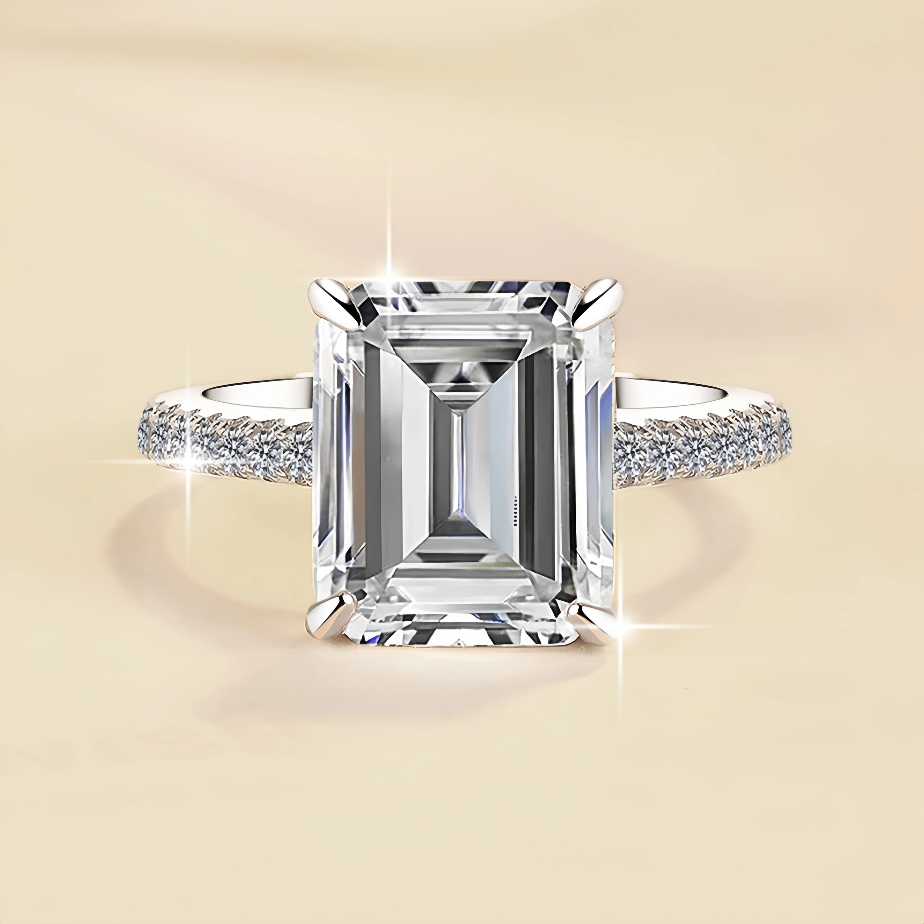 Emerald Cut Moissanite Engagement Ring | 2CT & 5CT | 925 Sterling Silver | Rhodium Finish | GRA Certified