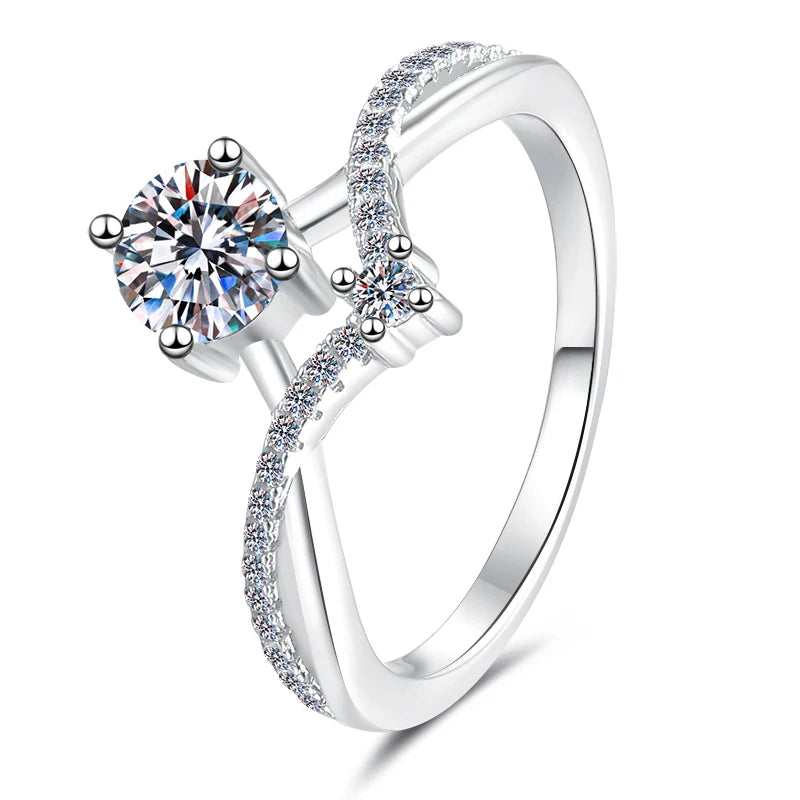 Round Brilliant Moissanite Princess Ring | 0.5ct–1ct VVS1 D Colour | GRA Certified | S925 Silver