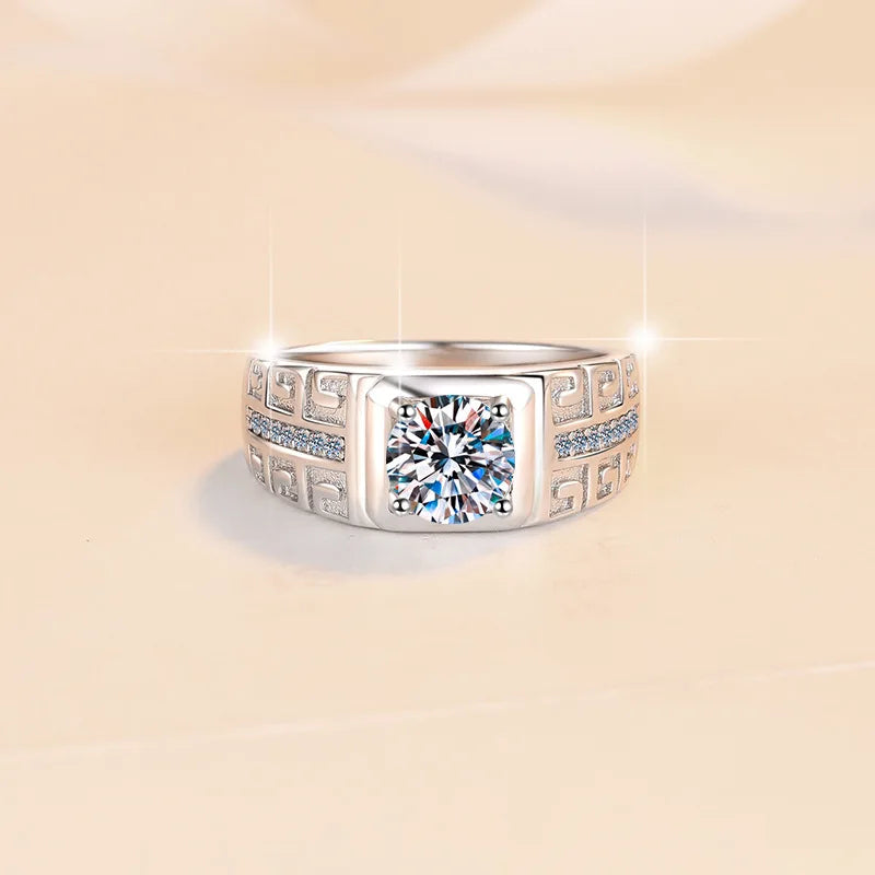 1CT Coloured Moissanite Claw Set Men's Ring | Rhodium Finish | S925 Sterling Silver | GRA Certified