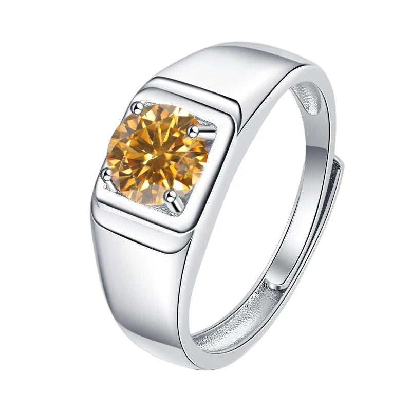 1CT Coloured Moissanite Prong Set Men's Ring | Rhodium Finish | S925 Sterling Silver | GRA Certified