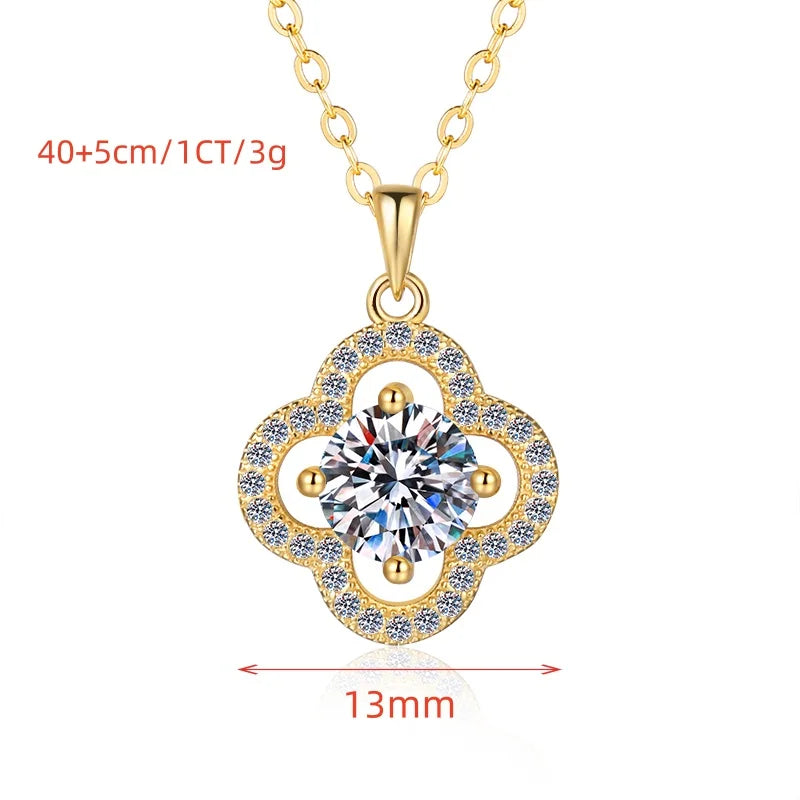 Four Leaf Clover Moissanite Pendant Necklace | 18K Gold & Rhodium Finish | S925 Sterling Silver | GRA Certified