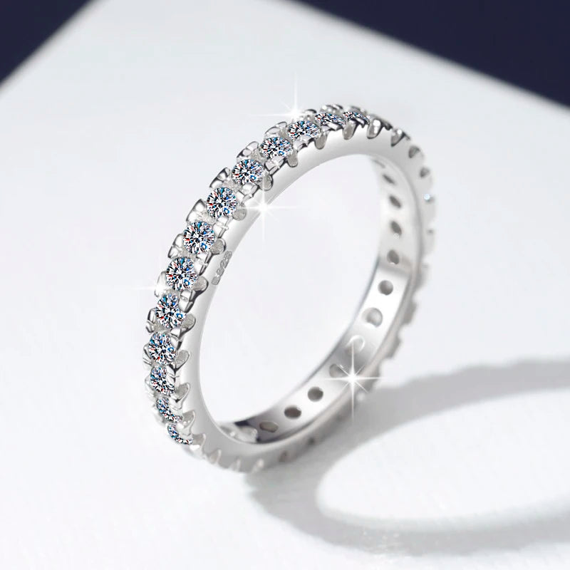 Minimalist 1CT Full Moissanite Everyday Ring – Rhodium Finish | S925 Sterling Silver | GRA Certified
