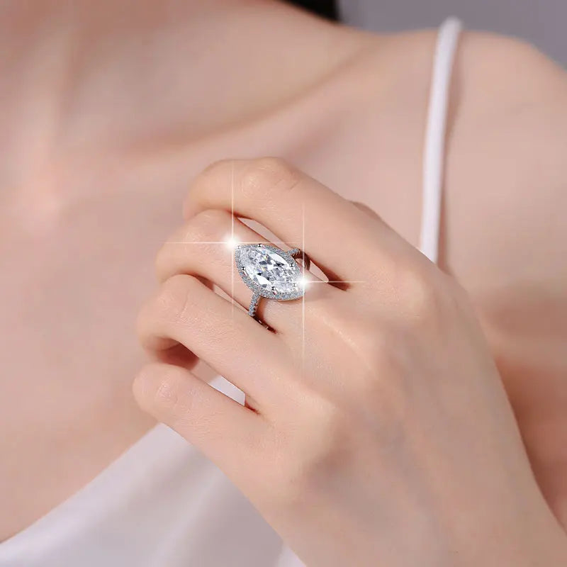 Marquise Cut Moissanite Ring | 5ct VVS1 D Colour | GRA Certified | S925 Silver | Rhodium Plated