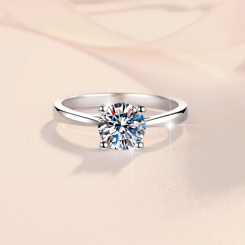 Round Brilliant Cut Moissanite Band Ring | GRA Certified | S925 Silver