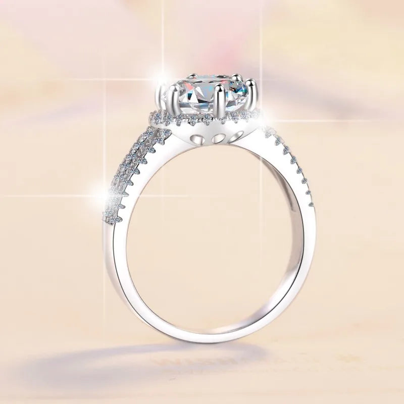 Round Brilliant Moissanite Art Aesthetic Ring | 2ct–3ct VVS1 D Colour | GRA Certified | S925 Silver