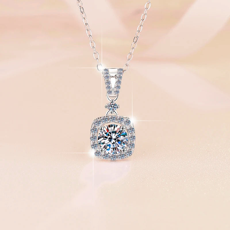 S925 Sterling Silver Moissanite Pendant Necklace – Rhodium & Rose Gold Finish | GRA Certified