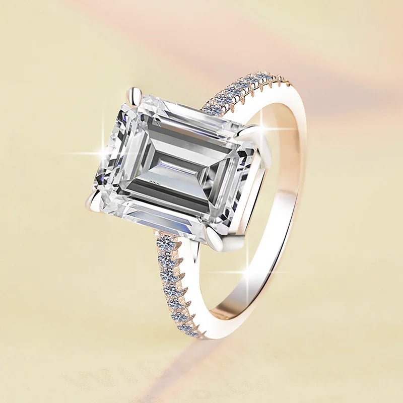 Emerald Cut Moissanite Engagement Ring | 2CT & 5CT | 925 Sterling Silver | Rhodium Finish | GRA Certified