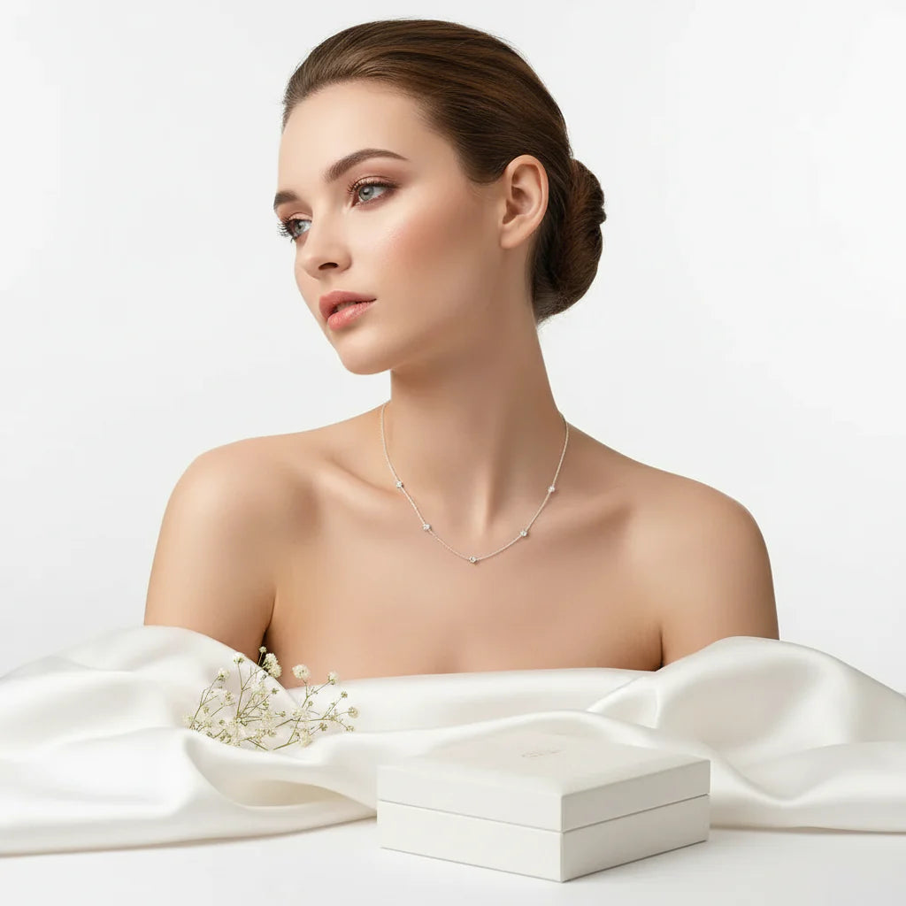 2.5 Carat Moissanite Bubble Chain Necklace | 925 Sterling Silver | Rhodium-Plated