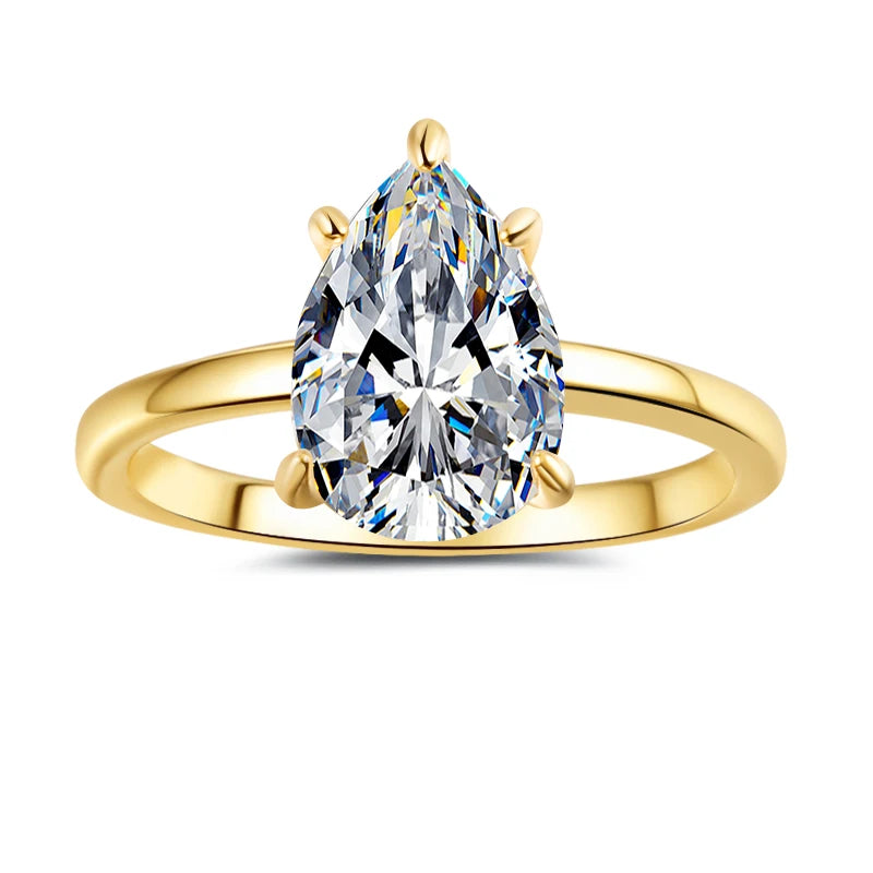 Pear Cut Moissanite Engagement Ring | 2ct VVS1 D Colour | GRA Certified | S925 Silver | Rhodium & Gold Plated