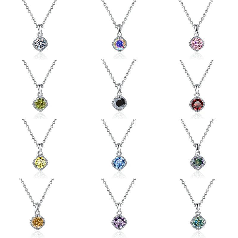 Square Cut Coloured Moissanite Pendant Necklace | Rhodium Finish | S925 Sterling Silver | GRA Certified