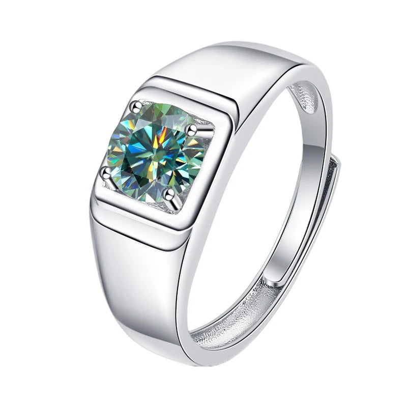 1CT Coloured Moissanite Prong Set Men's Ring | Rhodium Finish | S925 Sterling Silver | GRA Certified