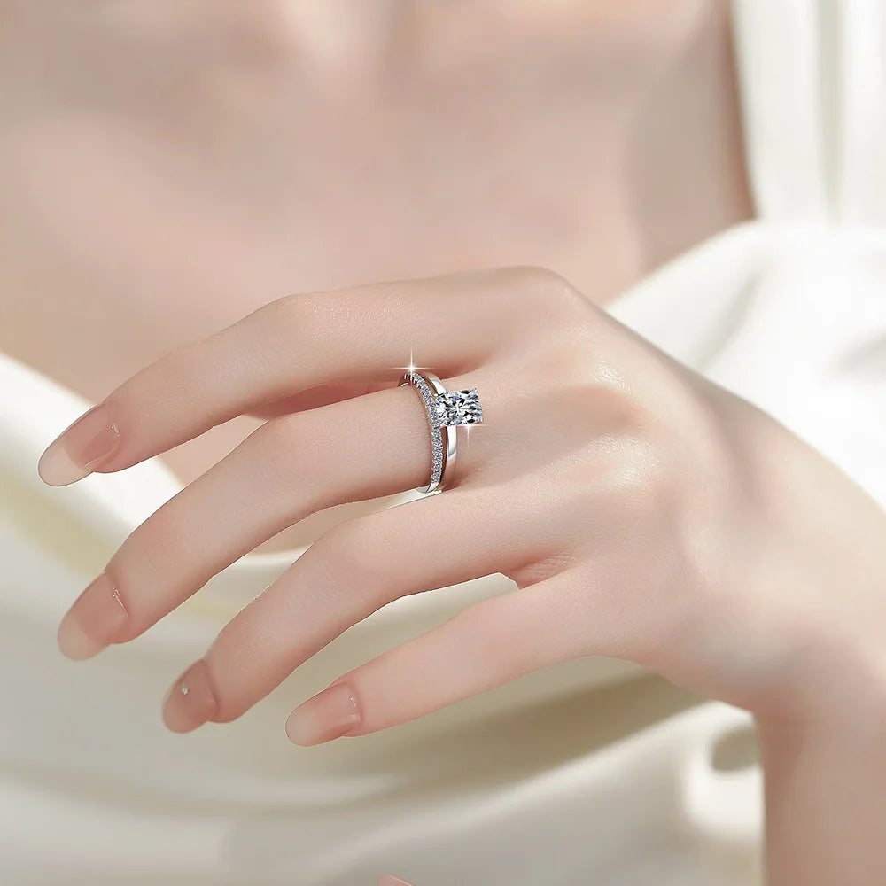 Radiant Cut Moissanite Stackable Ring | GRA Certified | S925 Silver