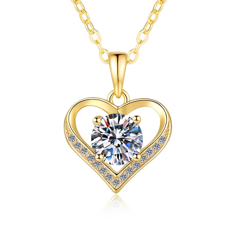 Heart Shape Moissanite Pendant Necklace | 18K Gold & Rhodium Finish | S925 Sterling Silver | GRA Certified