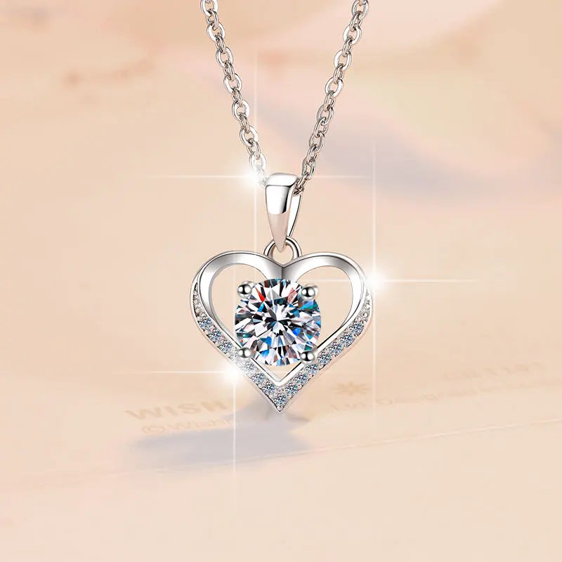 Heart Shape Moissanite Pendant Necklace | 18K Gold & Rhodium Finish | S925 Sterling Silver | GRA Certified