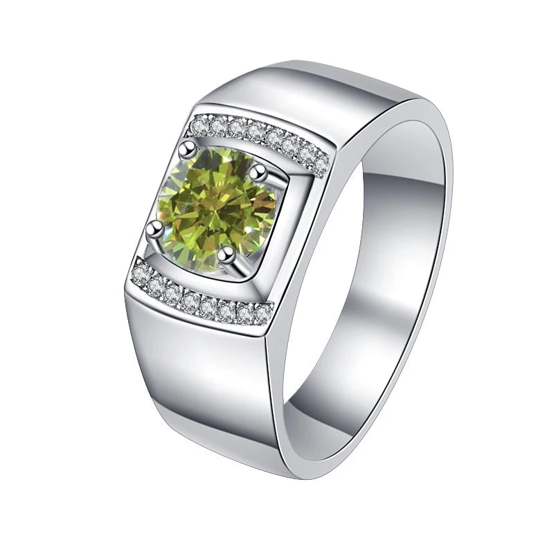 1Ct & 2Ct VVS1 Moissanite Men's Ring | Claw Set | Rhodium Finish | 925 Sterling Silver | GRA Certified