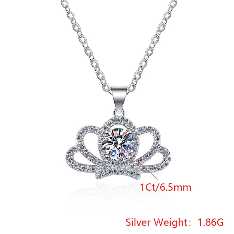 Moissanite Crown Pendant Necklace | Rhodium Finish | S925 Sterling Silver | GRA Certified