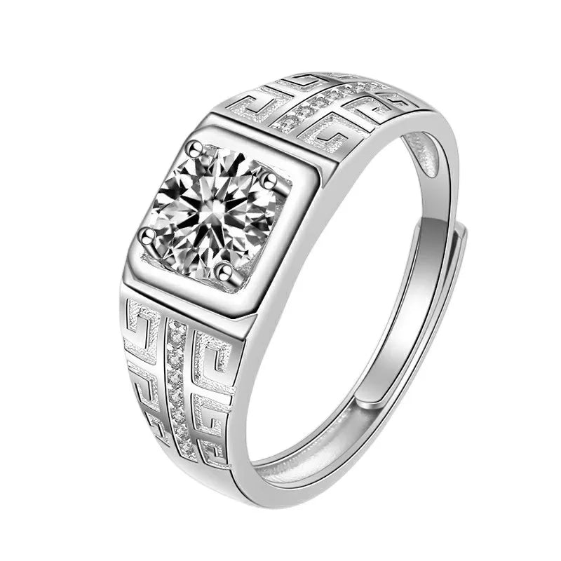 1CT Coloured Moissanite Claw Set Men's Ring | Rhodium Finish | S925 Sterling Silver | GRA Certified