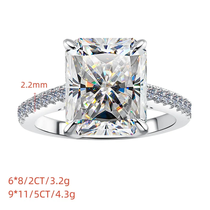 Radiant Cut Moissanite Engagement Ring | 2CT & 5CT | 925 Sterling Silver | Rhodium Finish | GRA Certified