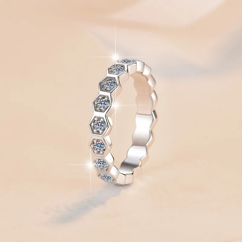 Full Moissanite Simple Stackable Wedding Band – Rhodium Finish | S925 Sterling Silver | GRA Certified