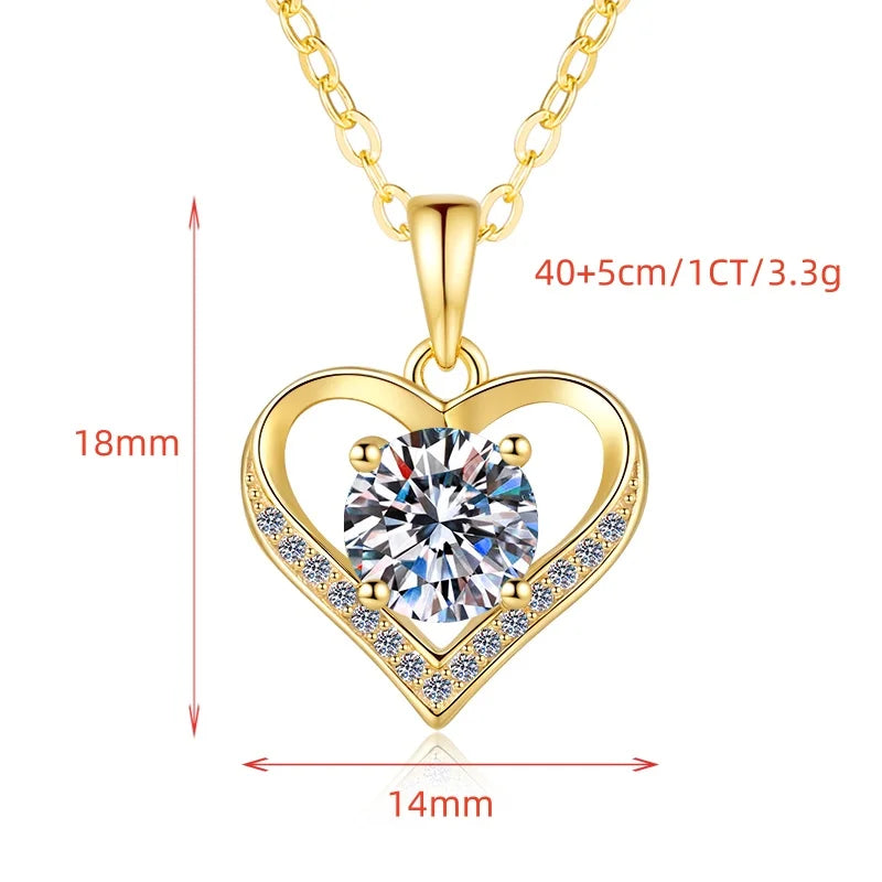 Heart Shape Moissanite Pendant Necklace | 18K Gold & Rhodium Finish | S925 Sterling Silver | GRA Certified