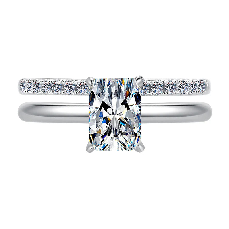 Radiant Cut Moissanite Stackable Ring | 1ct & 2ct VVS1 D Colour | GRA Certified | S925 Silver | Rhodium Plated