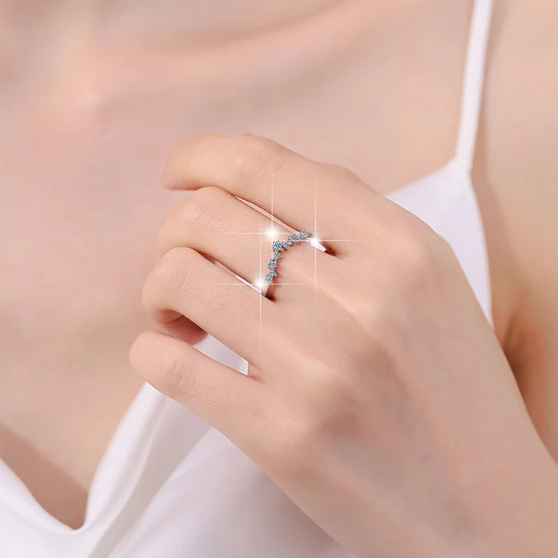 V-Letter Moissanite Eternity Band Ring – Rhodium Finish | S925 Sterling Silver | GRA Certified