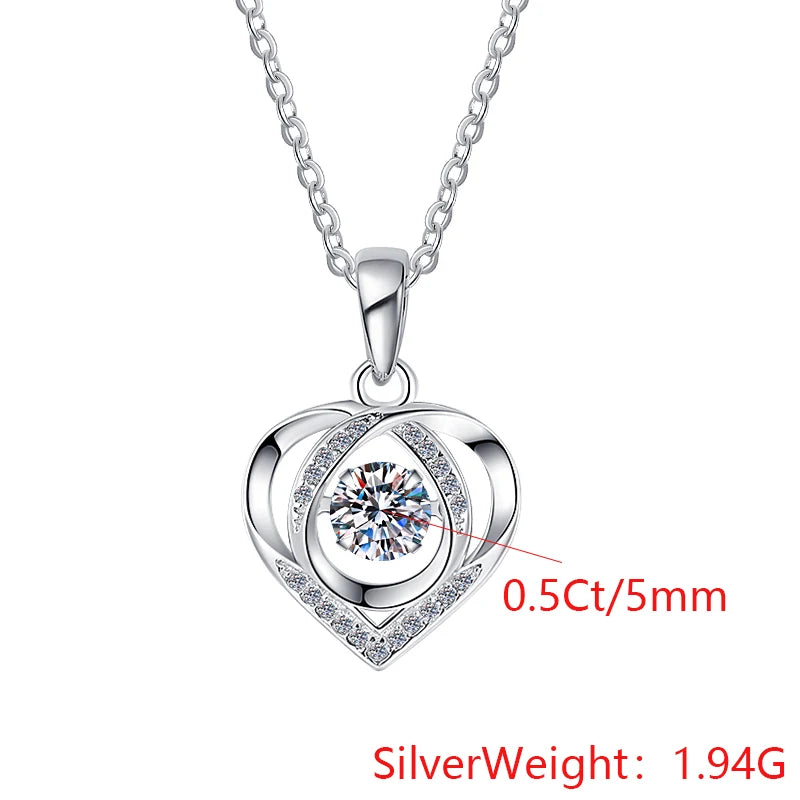 S925 Sterling Silver Heart Shape Moissanite Pendant Necklace – 18K Gold & Rhodium Finish | GRA Certified