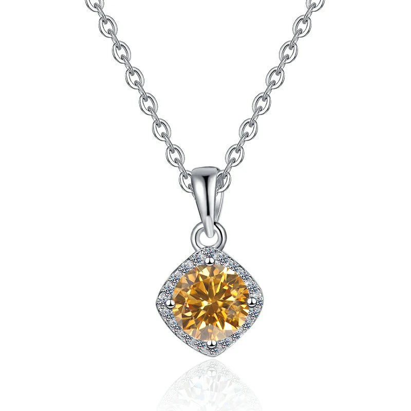 Square Cut Coloured Moissanite Pendant Necklace | Rhodium Finish | S925 Sterling Silver | GRA Certified