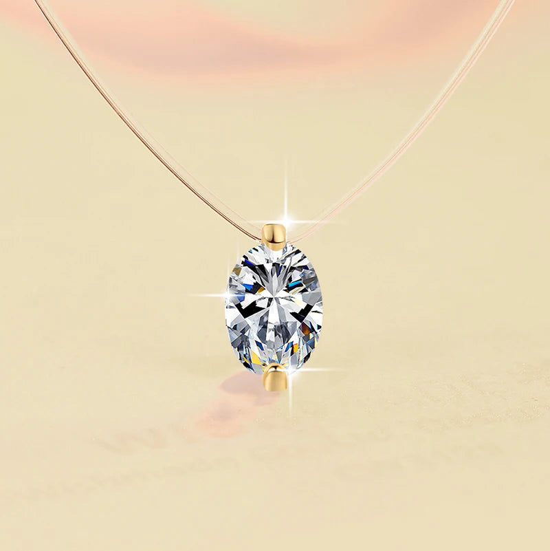 Oval Cut Moissanite Pendant Necklace | Rhodium Finish | S925 Sterling Silver | GRA Certified