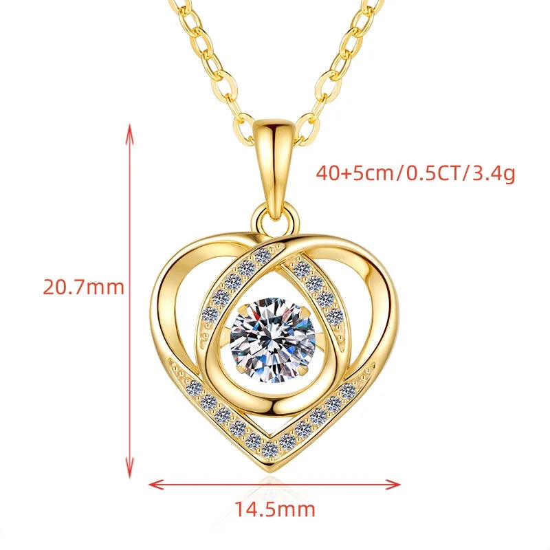 S925 Sterling Silver Heart Shape Moissanite Pendant Necklace – 18K Gold & Rhodium Finish | GRA Certified