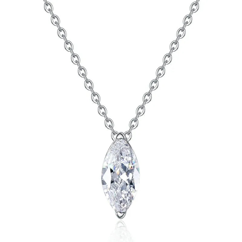 Marquise Cut Moissanite Pendant Necklace | Rhodium Finish | S925 Sterling Silver | GRA Certified