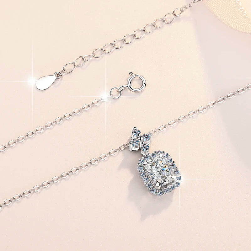 Rectangular Radiant Cut Moissanite Pendant Necklace | 18K Gold & Rhodium Finish | S925 Sterling Silver | GRA Certified