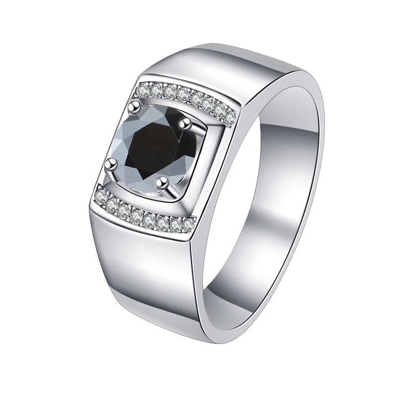 1Ct & 2Ct VVS1 Moissanite Men's Ring | Claw Set | Rhodium Finish | 925 Sterling Silver | GRA Certified