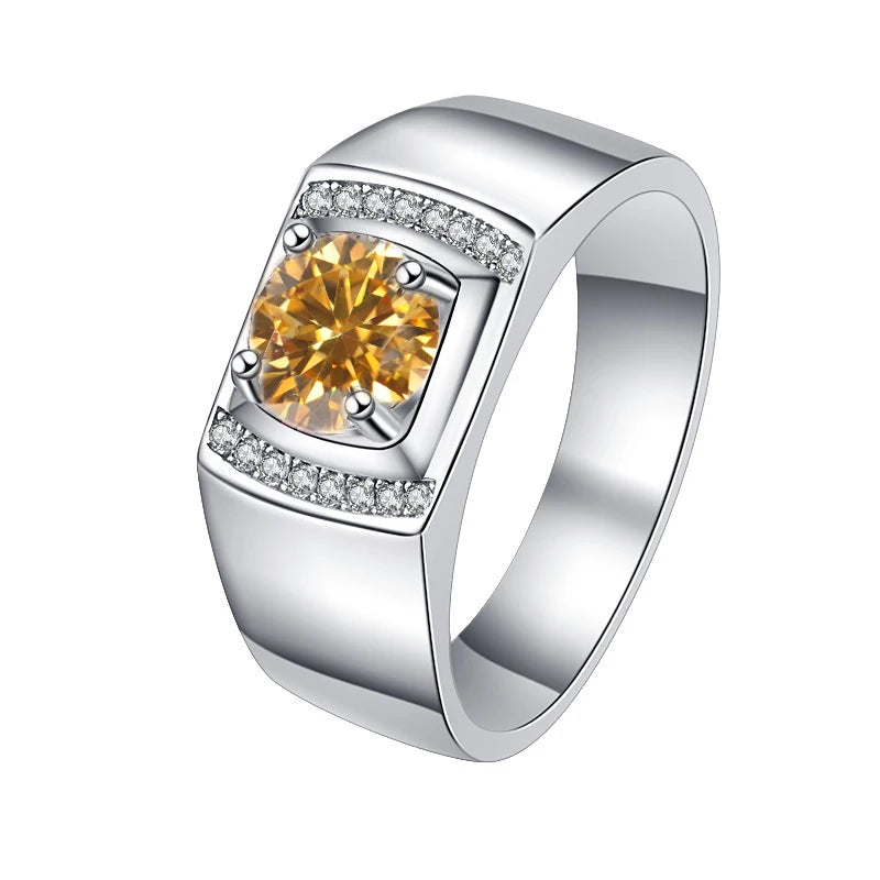 1Ct & 2Ct VVS1 Moissanite Men's Ring | Claw Set | Rhodium Finish | 925 Sterling Silver | GRA Certified