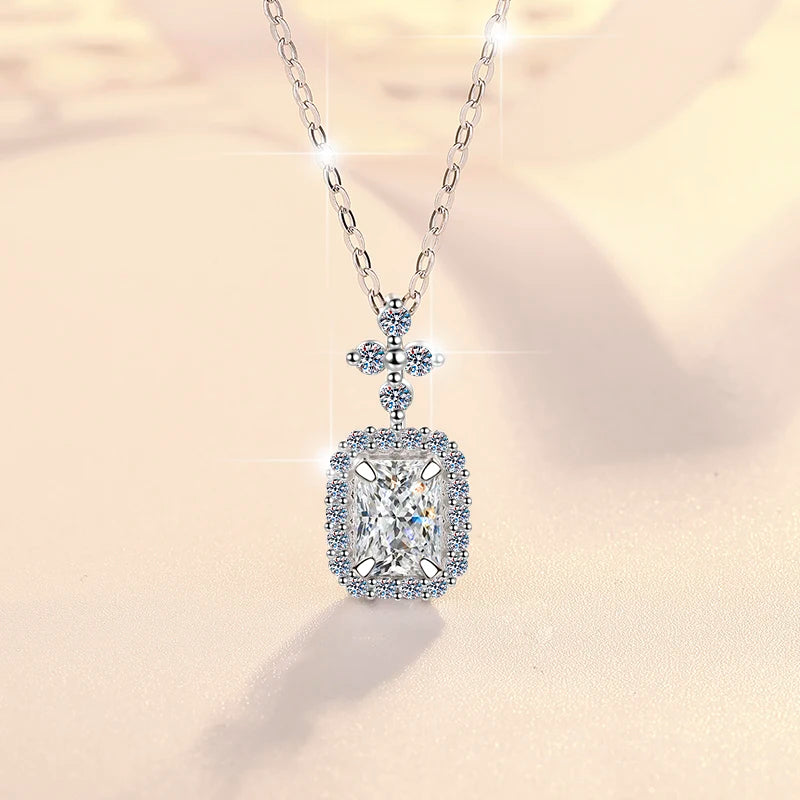 Rectangular Radiant Cut Moissanite Pendant Necklace | 18K Gold & Rhodium Finish | S925 Sterling Silver | GRA Certified