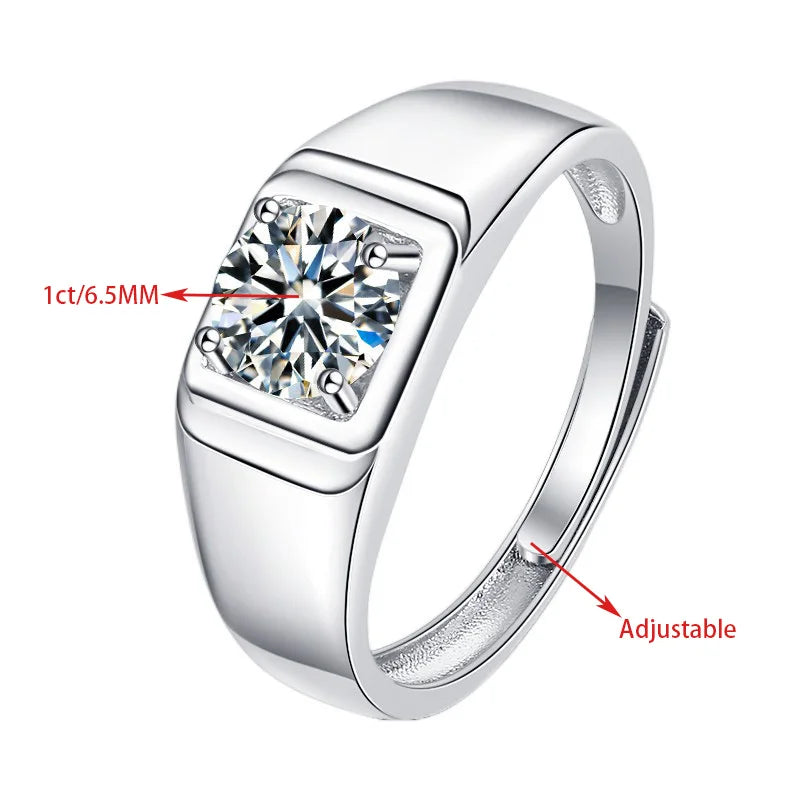 1CT Coloured Moissanite Prong Set Men's Ring | Rhodium Finish | S925 Sterling Silver | GRA Certified