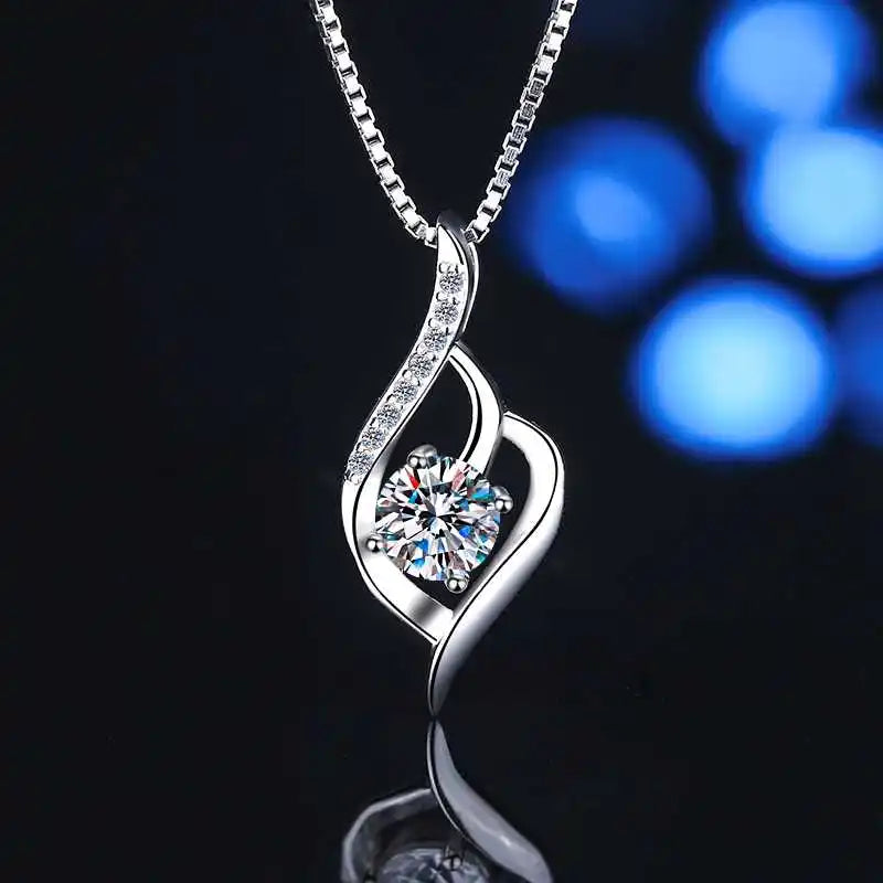 S925 Sterling Silver Round Cut Moissanite Pendant Necklace – Rhodium Finish | GRA Certified