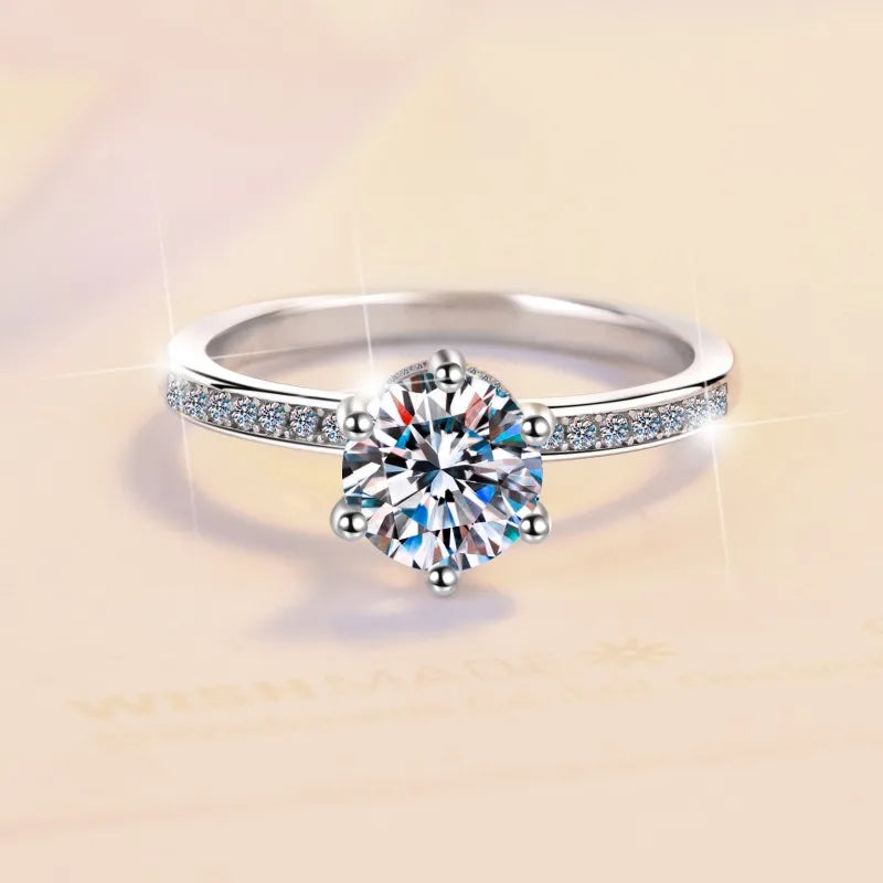 Round Brilliant Moissanite Solitaire Ring | 1ct–2ct VVS1 D Colour | GRA Certified | S925 Silver