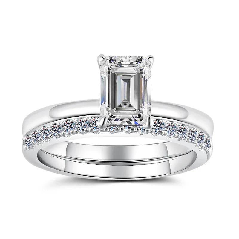 Emerald Cut Moissanite Stackable Ring | GRA Certified | S925 Silver