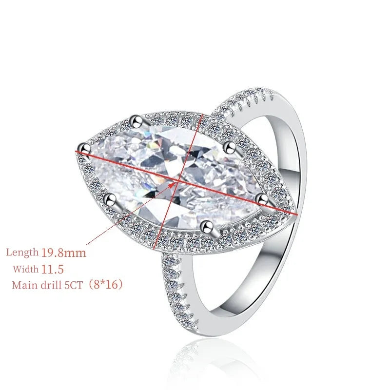 Marquise Cut Moissanite Ring | 5ct VVS1 D Colour | GRA Certified | S925 Silver | Rhodium Plated