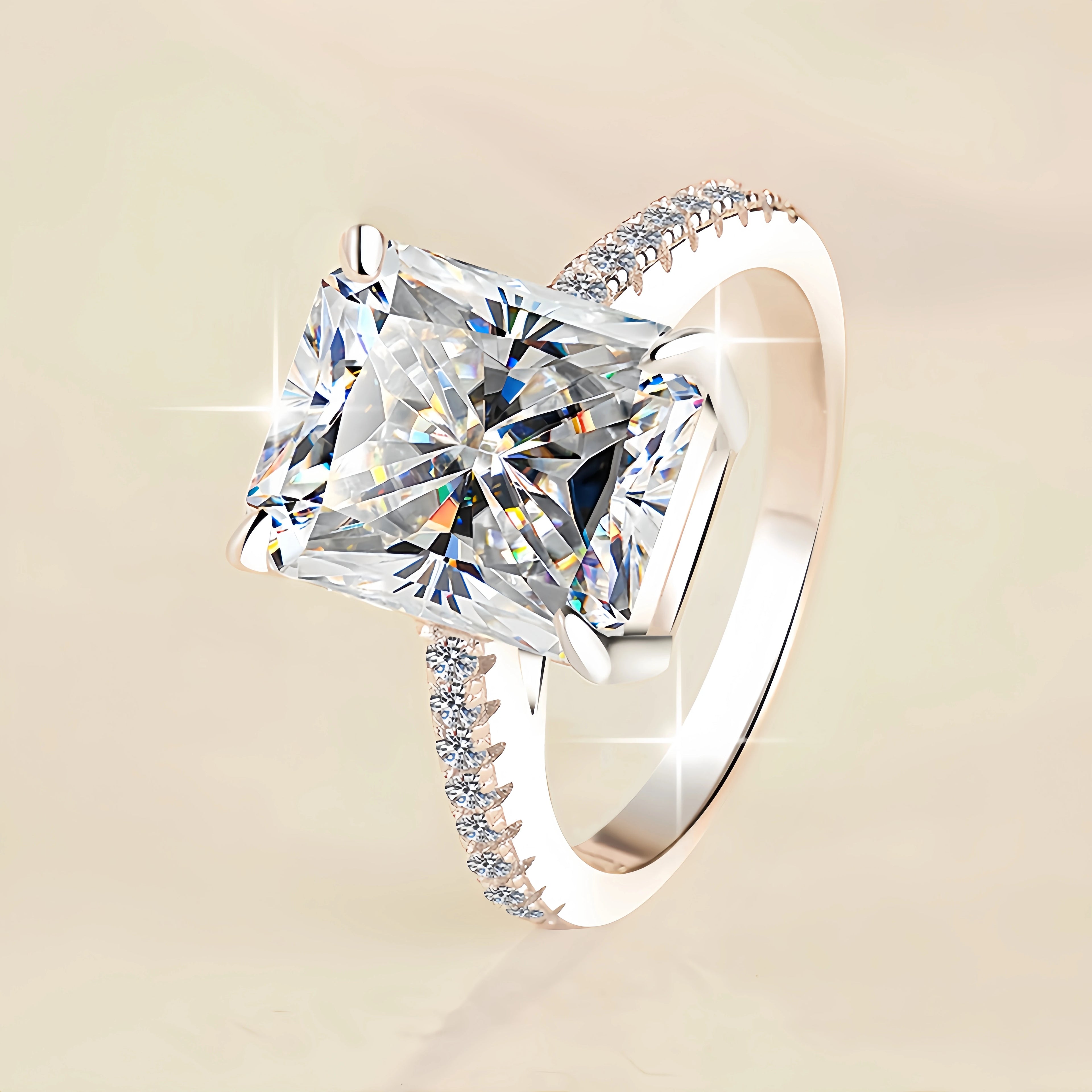 Radiant Cut Moissanite Engagement Ring | 2CT & 5CT | 925 Sterling Silver | Rhodium Finish | GRA Certified